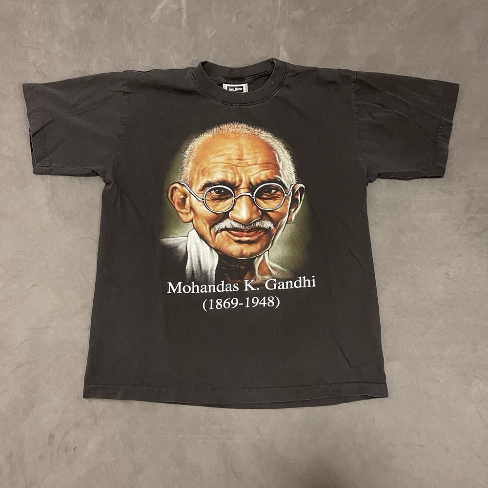VTG Mohandas‎ Gandhi Shirt Large Roxx Tag Rare Single Stitch T-Shirt Black 90s